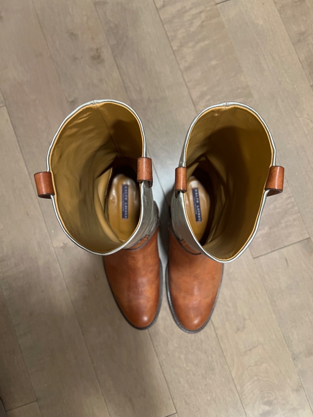 NEW Ralph Lauren Purple Label Silver and Ten Leather Boots Sz. 8 1/2 - Picture 12 of 13